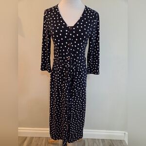 Monteau Los Angeles Black Polka Dot Button-Front Dress with Tie Waist